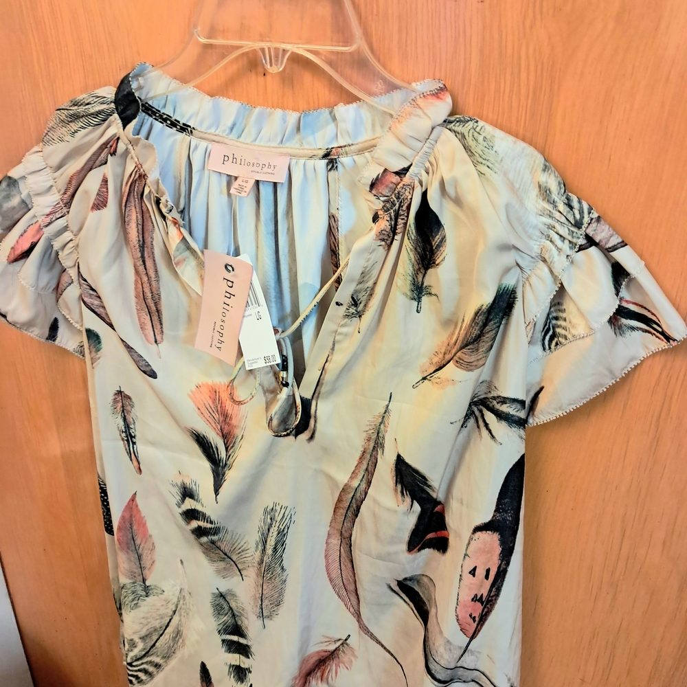 Philosophy Women's Feather Print Blouse - Cream and Pink